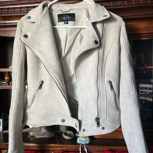 LA Coalition Women's Cream Moto Faux Leather Jacket